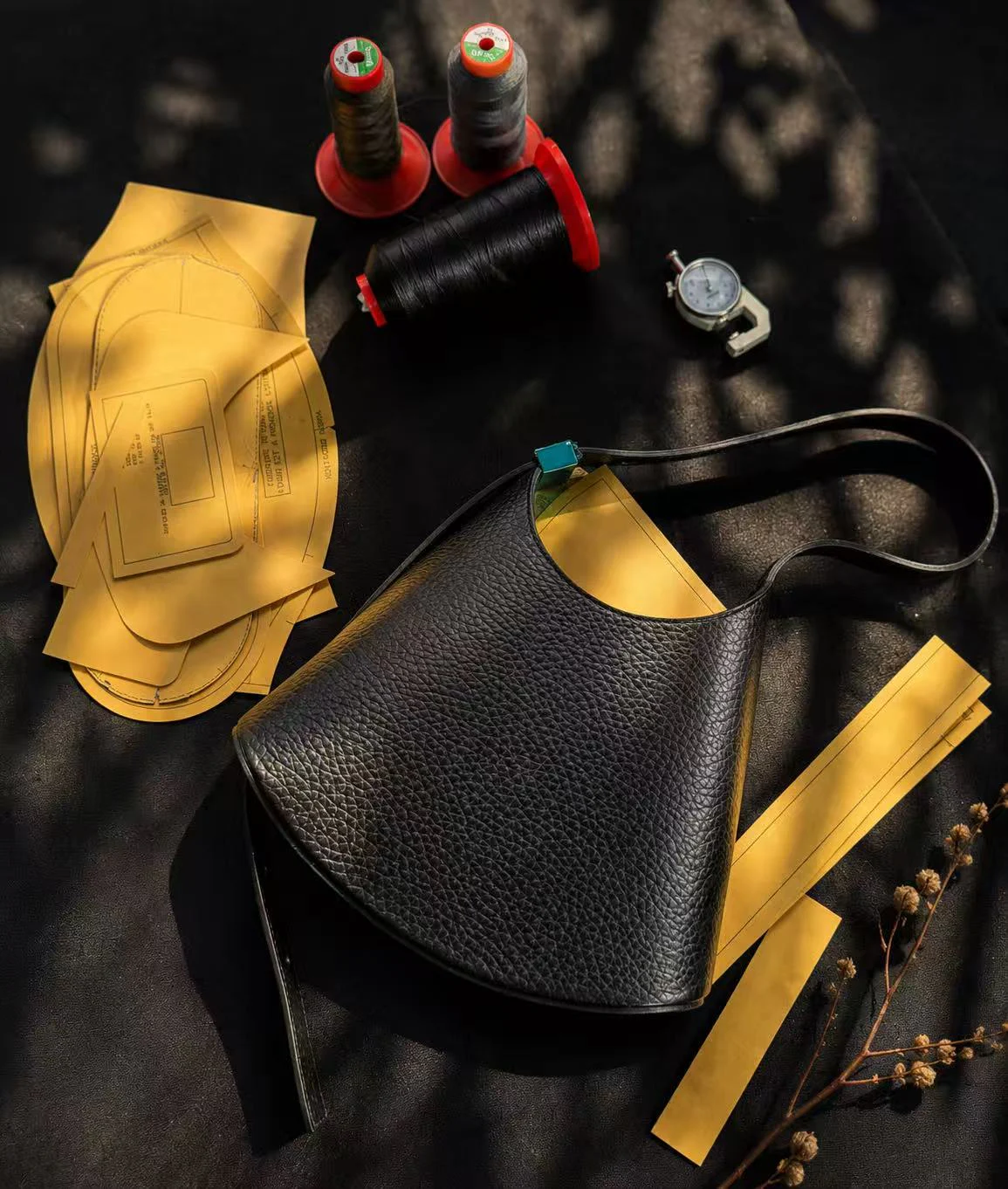 Careggi leather bag, pattern pieces and production details