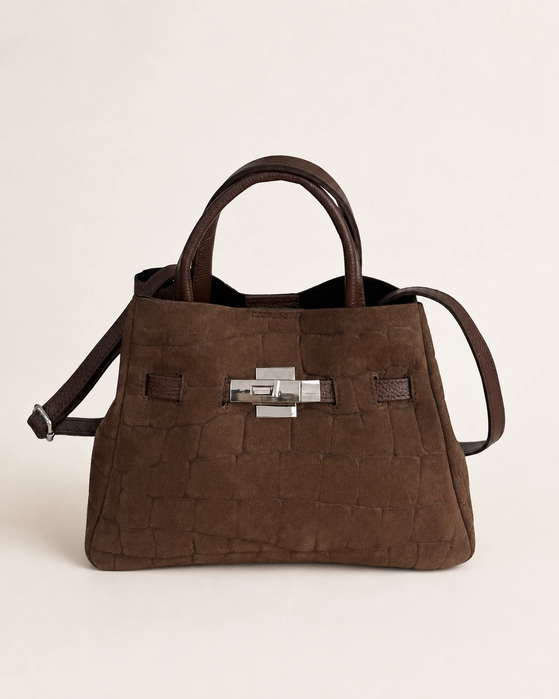 Suede Turn-Lock Handbag — Handbags